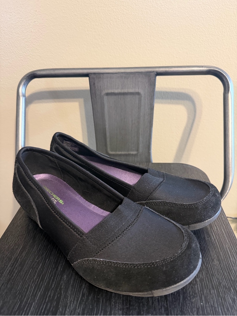 Skechers Relaxed Fit Memory Foam Black Comfort Flats Slip On